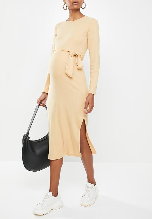 Missguided - Maternity rib midaxi belted dress - taupe