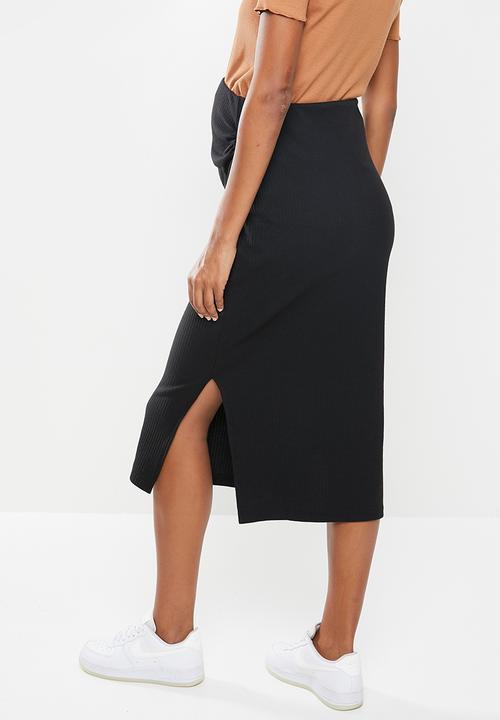 Missguided - Maternity ribbed split side midi skirt - black