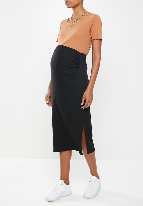 Missguided - Maternity ribbed split side midi skirt - black