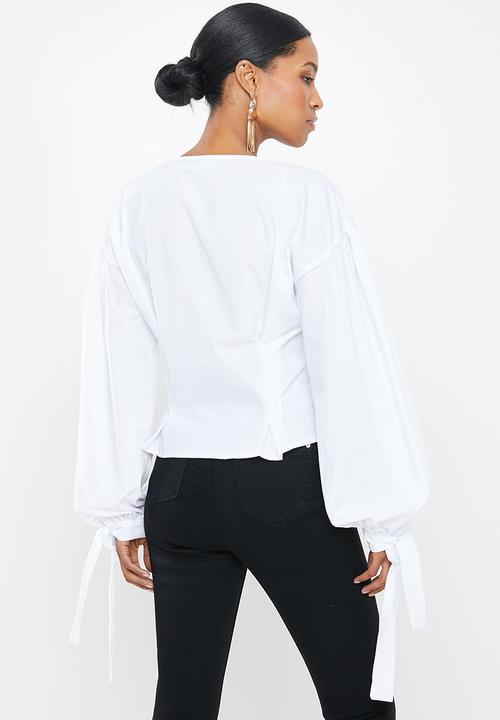 Missguided - Petite cinched waist top - white
