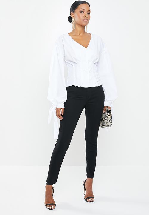 Missguided - Petite cinched waist top - white