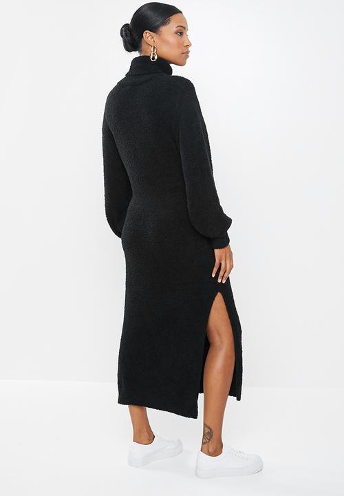 Missguided - Petite fluffy side split jumper dress - black