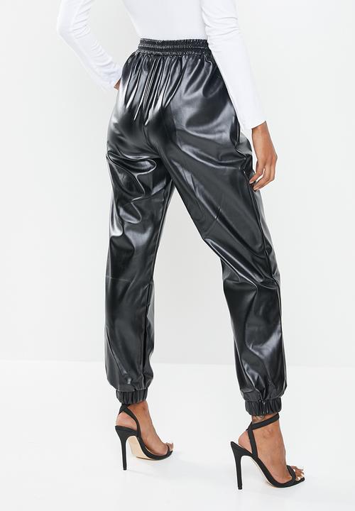 Missguided - Petite faux leather jogger trouser - black