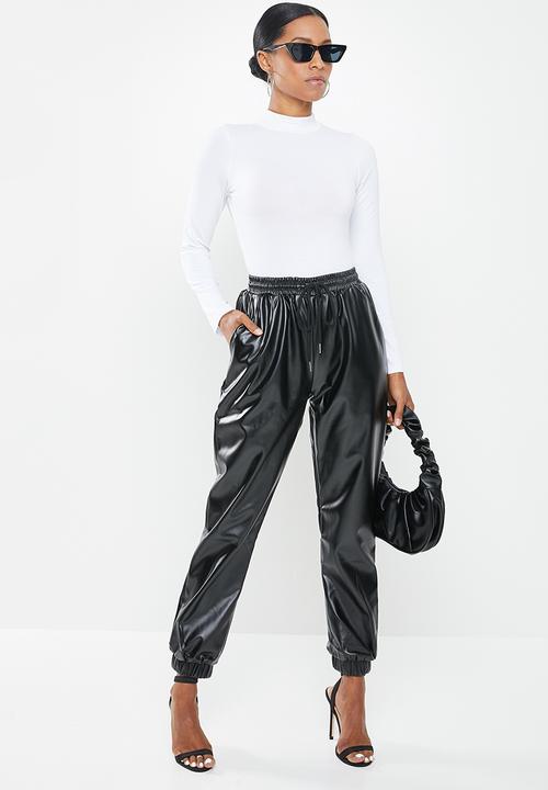 Missguided - Petite faux leather jogger trouser - black