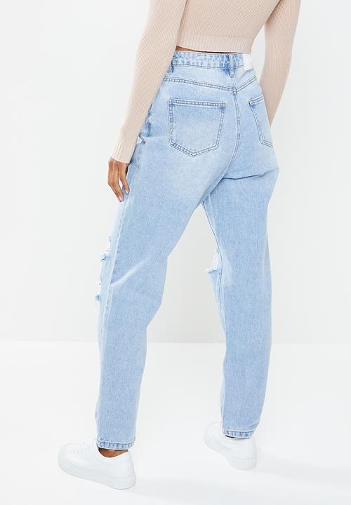 Missguided - Petite knee rip riot mom jean - blue