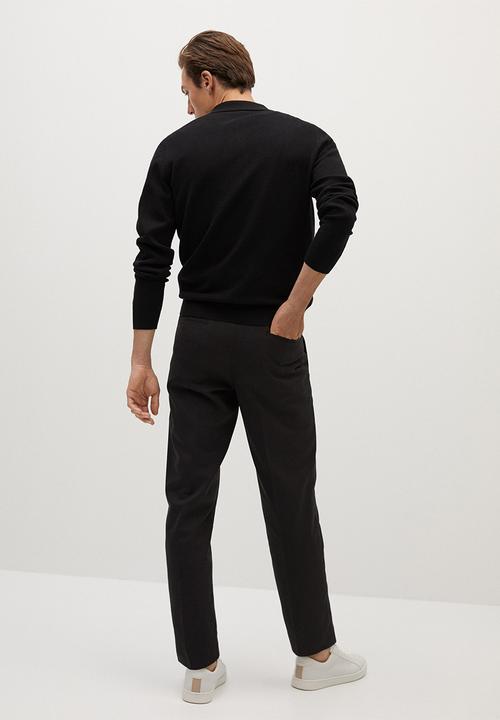 MANGO - Knitted woolen polo shirt- black
