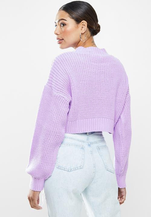 Missguided - Cropped cable knit jumper - lilac