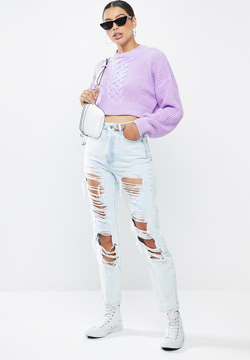 Missguided - Cropped cable knit jumper - lilac