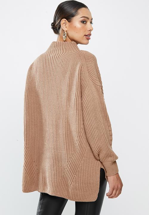 Missguided - Grown on neck longline jumper - brown 
