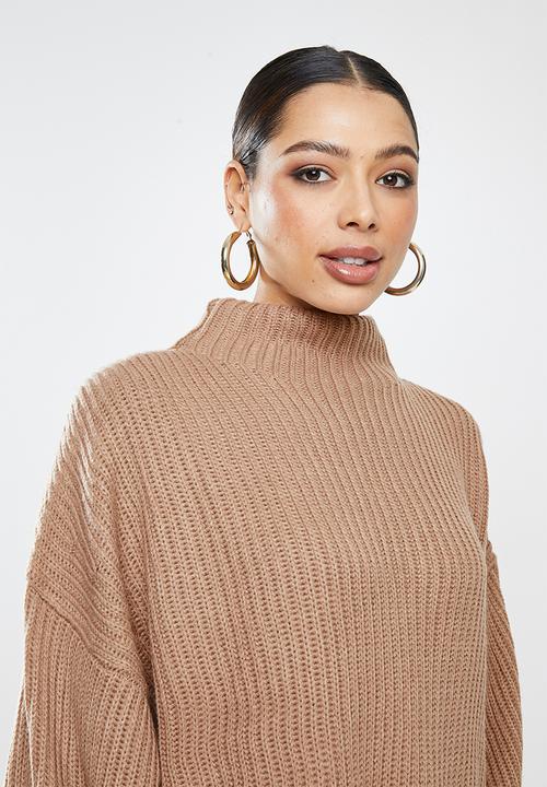 Missguided - Grown on neck longline jumper - brown 