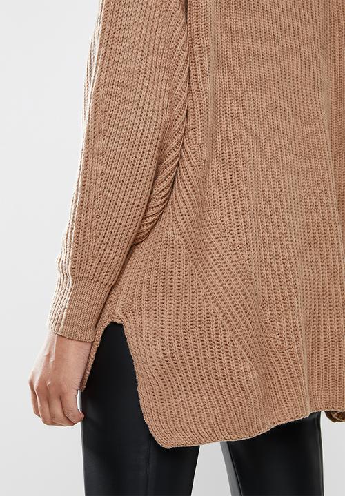 Missguided - Grown on neck longline jumper - brown 