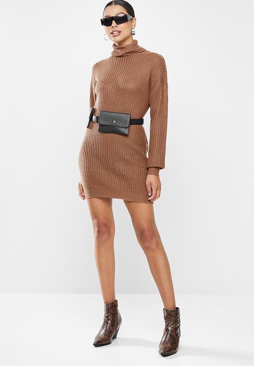 Missguided - Roll neck basic dress - mocha