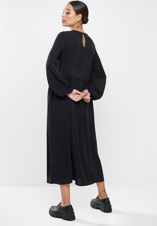 Missguided - Oversized midi smock dress long sleeve - black