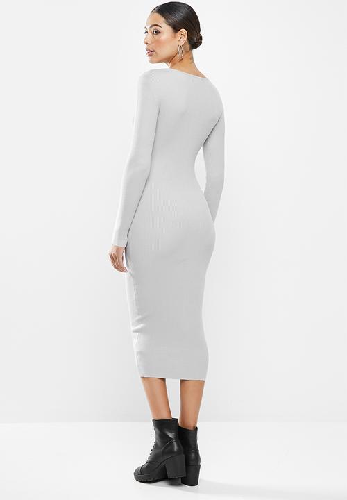 Missguided - Ribbed wrap bust midaxi dress - grey