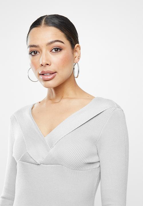 Missguided - Ribbed wrap bust midaxi dress - grey