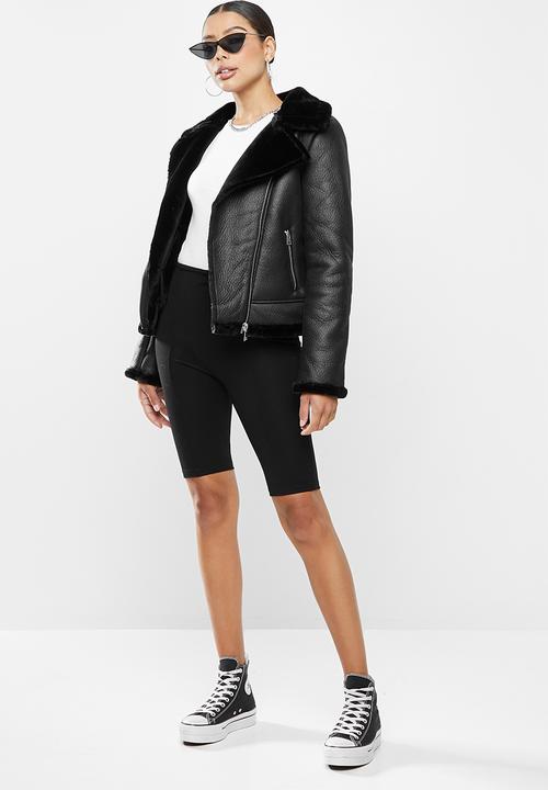 Missguided - Faux fur lined aviator - black