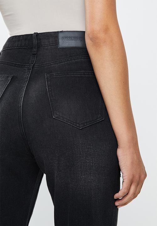 Missguided - Distress thigh mom jean - black