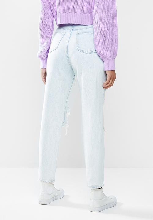 Missguided - Riot light vintage distress mom jeans - light blue