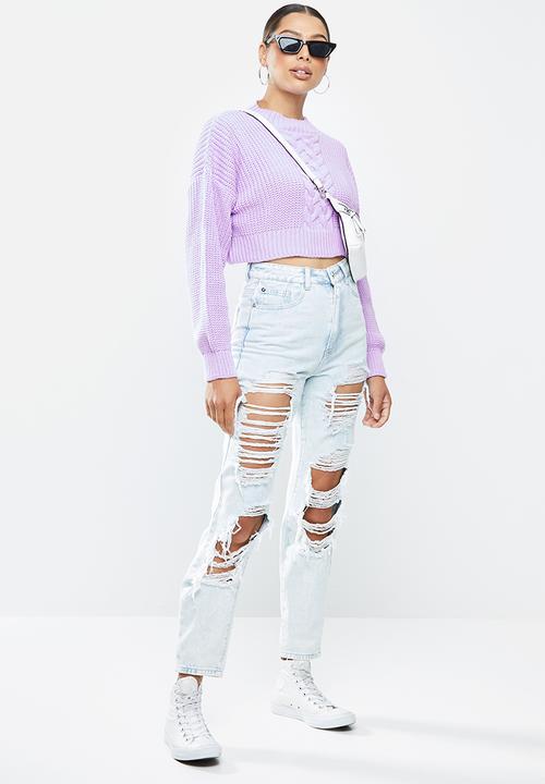 Missguided - Riot light vintage distress mom jeans - light blue