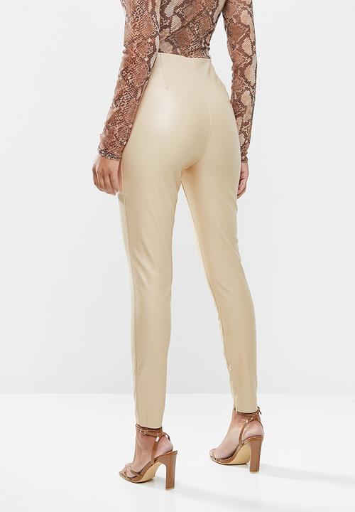 Missguided - Faux leather legging split hem - stone