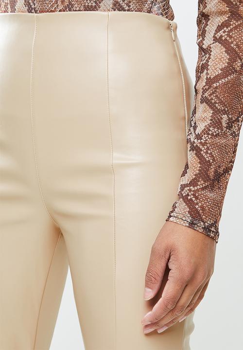 Missguided - Faux leather legging split hem - stone