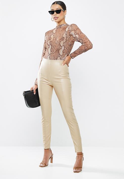 Missguided - Faux leather legging split hem - stone