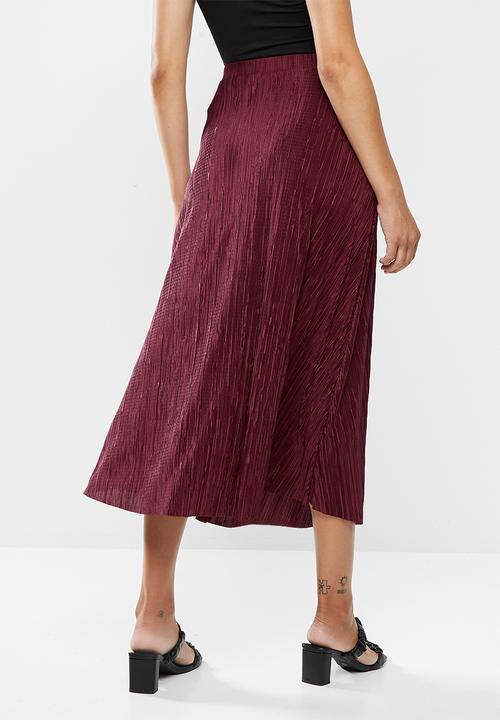Missguided - A-line plisse midi skirt - burgundy 