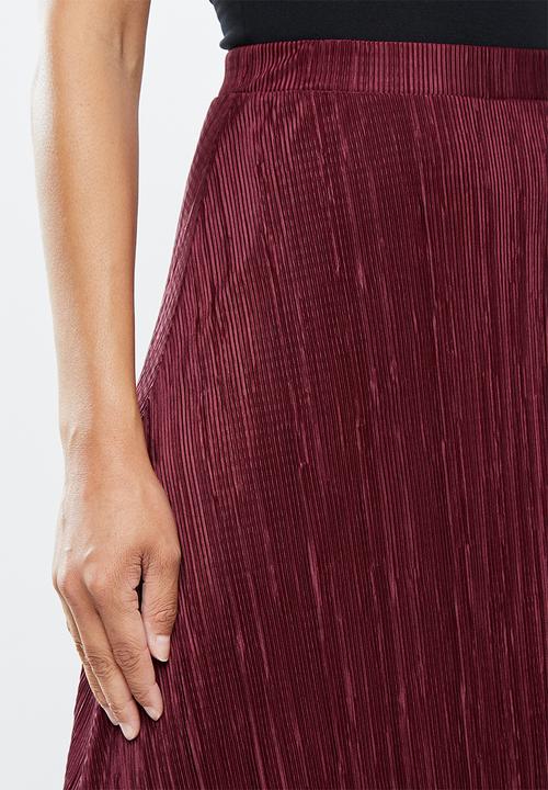 Missguided - A-line plisse midi skirt - burgundy 