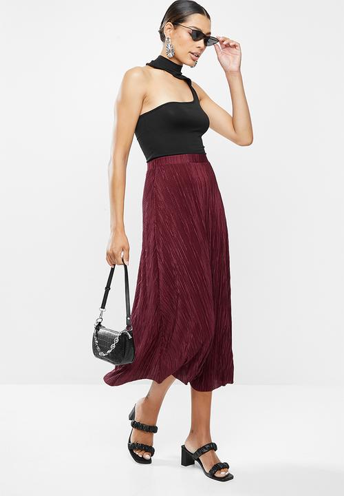 Missguided - A-line plisse midi skirt - burgundy 