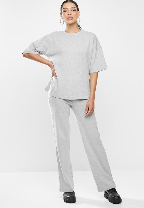 Missguided - Co ord ribbed tee and wide leg set - grey