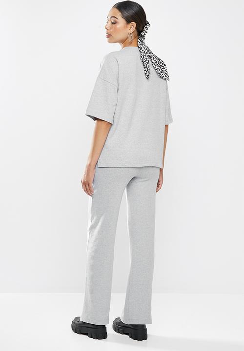 Missguided - Co ord ribbed tee and wide leg set - grey