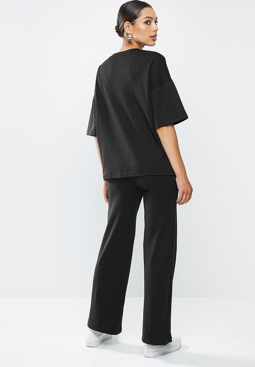 Missguided - Co ord ribbed tee and wide leg set - black