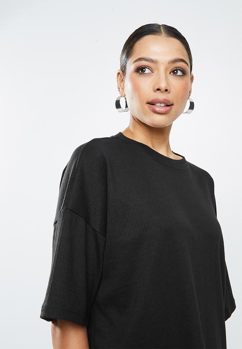 Missguided - Co ord ribbed tee and wide leg set - black