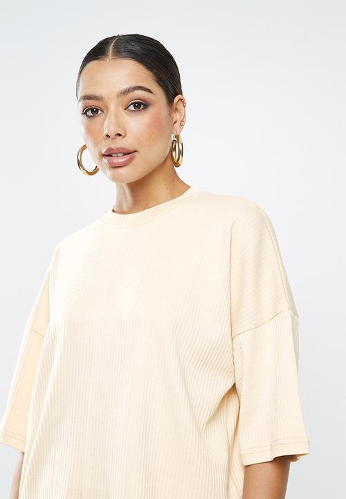 Missguided - Rib T-shirt wide leg co ord set - stone