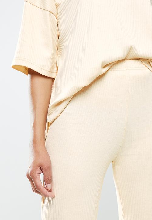 Missguided - Rib T-shirt wide leg co ord set - stone