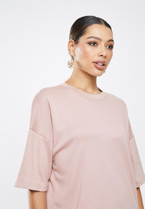 Missguided - Rib T-shirt wide leg co ord set - mauve