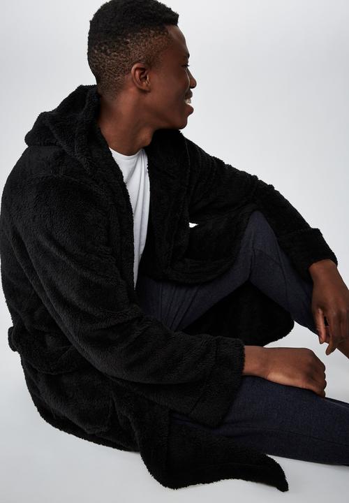 Cotton On - Mens plush gown - black