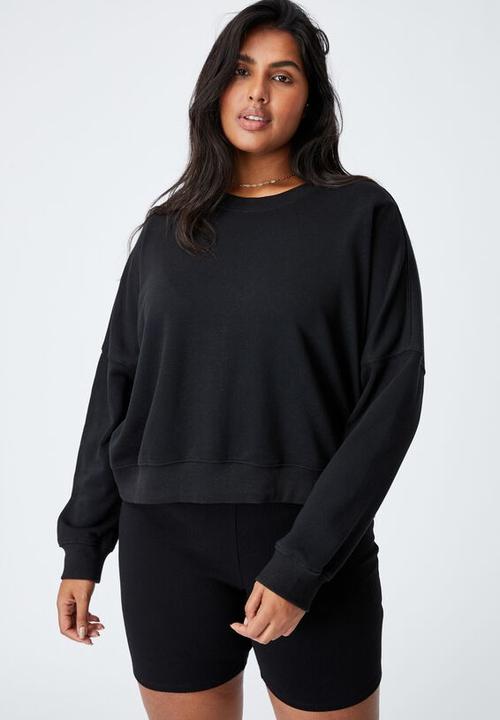 Cotton On - Curve harper crew crop pullover - black