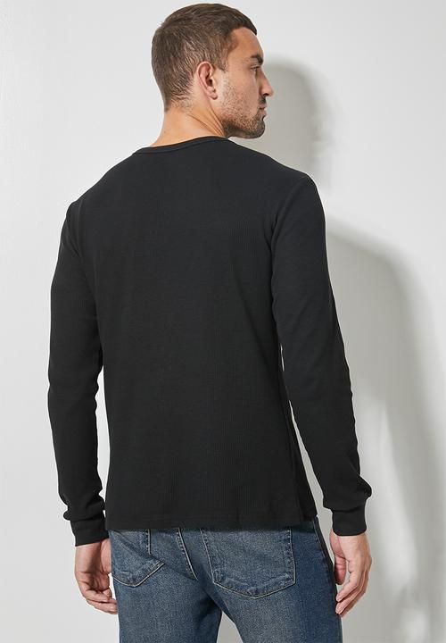 Superbalist - 2 Pack texas long sleeve textured henley tee - black