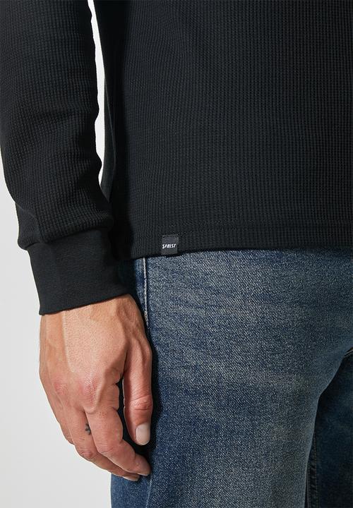 Superbalist - 2 Pack texas long sleeve textured henley tee - black