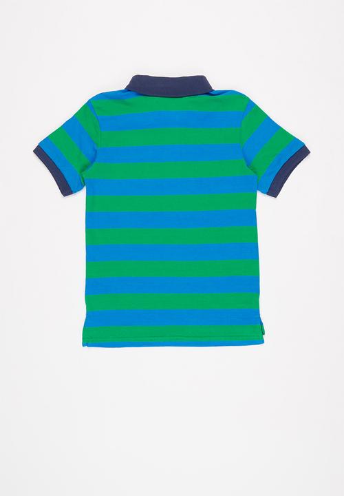 MINOTI - Striped polo top - blue & green 