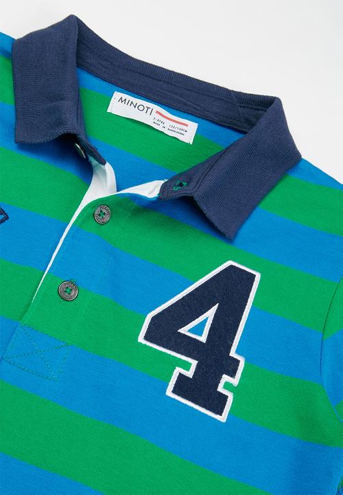 MINOTI - Striped polo top - blue & green 