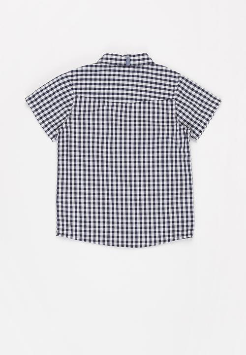MINOTI - Checked shirt - navy & white 