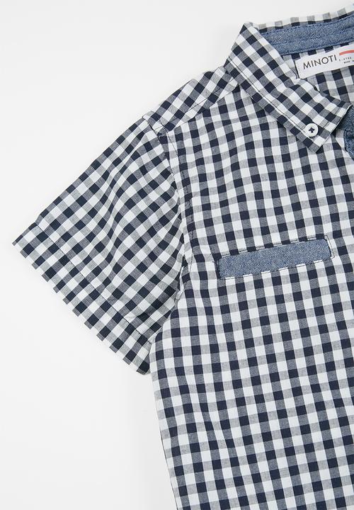 MINOTI - Checked shirt - navy & white 