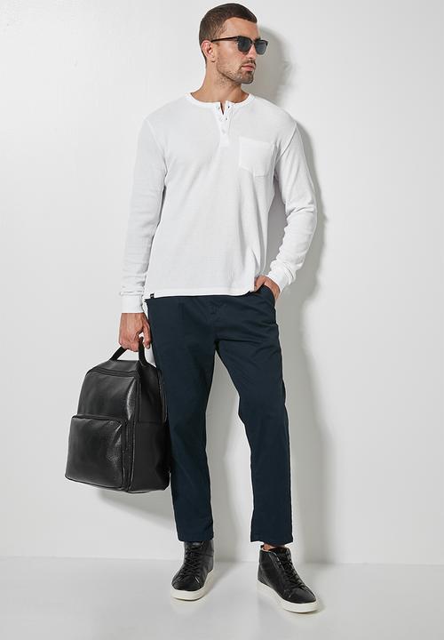 Superbalist - 2 Pack texas long sleeve textured henley tee - white & black