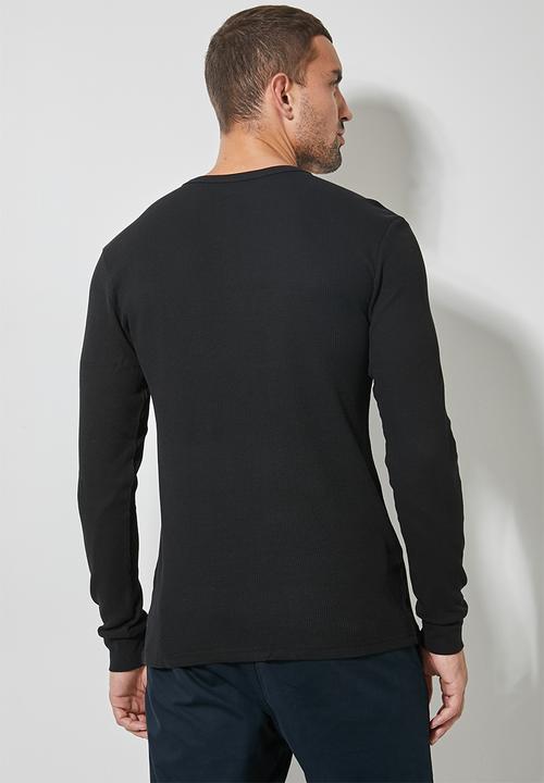 Superbalist - 2 Pack texas long sleeve textured henley tee - white & black