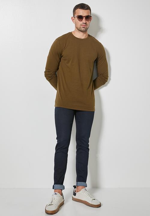 Superbalist - 2 Pack nate long sleeve crew neck tee - navy & brown