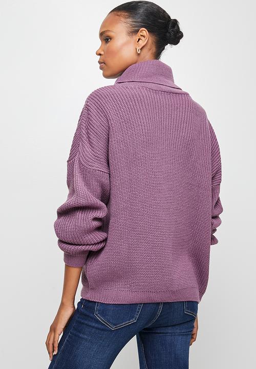 edit - Slouch neck stitch detail jumper - purple 