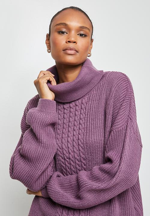 edit - Slouch neck stitch detail jumper - purple 