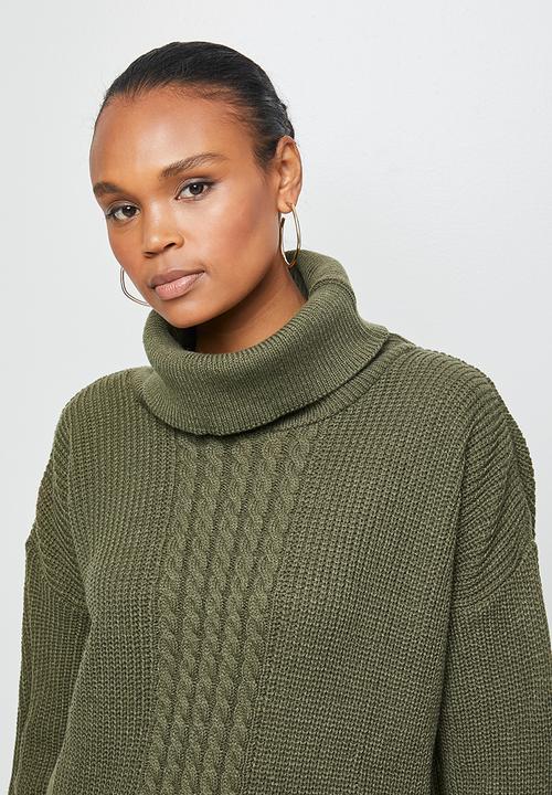 edit - Slouch neck stitch detail jumper - olive
